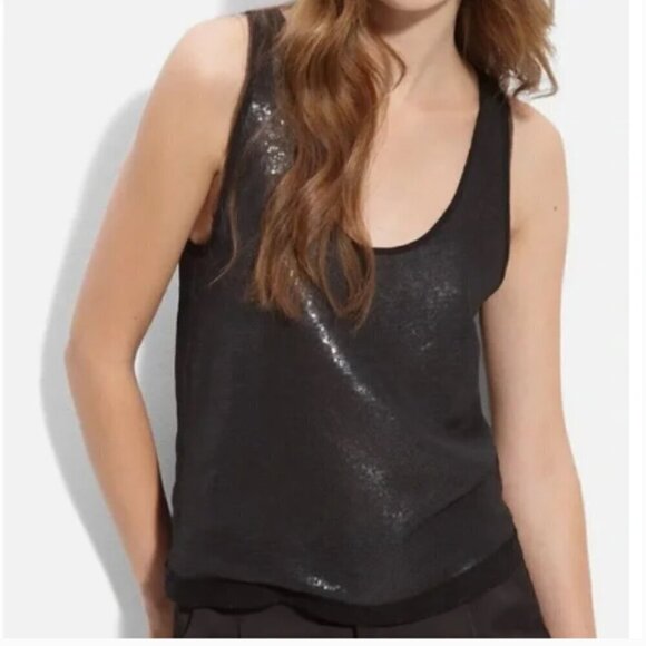 Diane Von Furstenberg Tops - Diane Von Furstenberg DVF Sorcha Black Sparky Sequin Silk Tank Top Size P